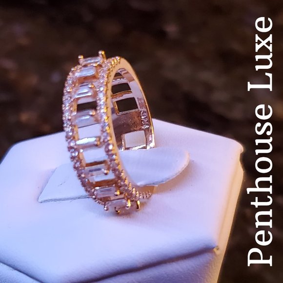 FINAL RESTOCK!! 14k Gold Plated White Sapphire Sterling Column Ring - Picture 4 of 7